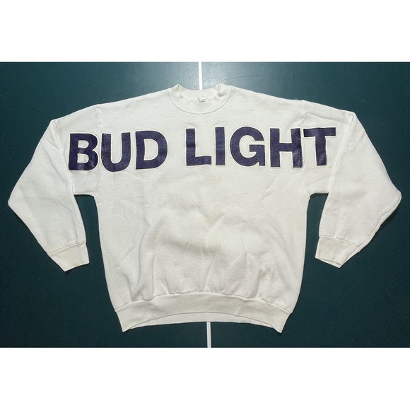Vintage 90s Bud Light Embroidered Crewneck Sweatshirt Spell Out Size XL USA MADE - Picture 1 of 10